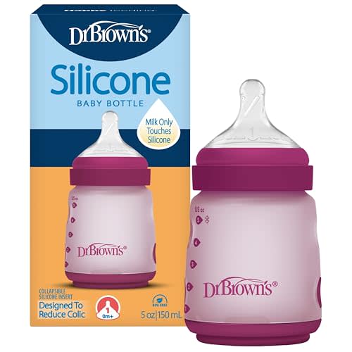 Dr. Brown's Silicone Baby Bottle, 5 oz, Level 1 Nipple, 0m+, Pink, 1-Pack