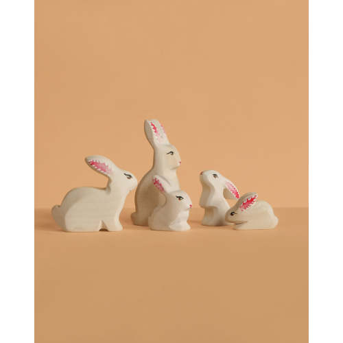 Bumbu Handmade Wooden White Bunny Rabbit Family Set