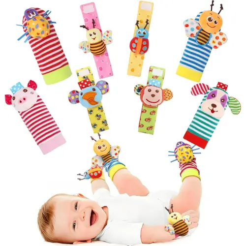 Wrist Rattles Foot Finder Rattle Sock Baby Toy, Rattle Toy, Arm Hand Bracelet Rattle, Feet Leg Ankle Socks, Activity Rattle Present Gift for Newborn Infant Babies Boy Girl Bebe (8 pcs-A)