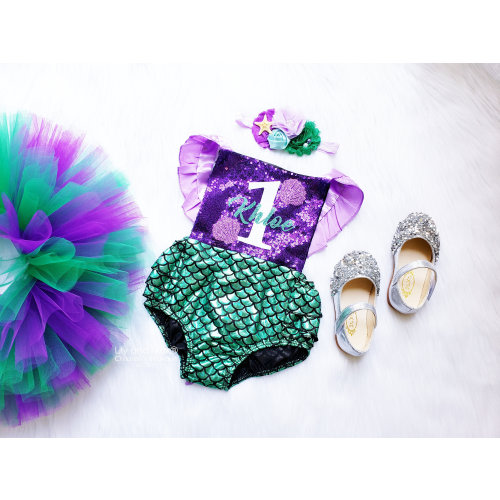 Mermaid Birthday Romper Set: Personalized Outfit with Starfish Headband