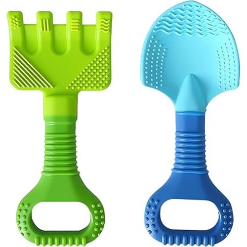 Gardening Tool Baby Teething Toys - Shovel & Rake Silicone Teethers for Babies 3-12 Months, Freezer-Safe Chew Toys for Teething Relief & Sensory Development, Ideal Stocking Stuffers & Christmas Gifts