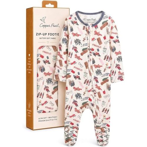 Copper Pearl Zip-Up Footie Baby Pajamas – Soft Newborn Onesies for Boys & Girls, Tag-Free with Two-Way Zipper Baby Sleepers for Newborn - 24 Months, A Christmas Story