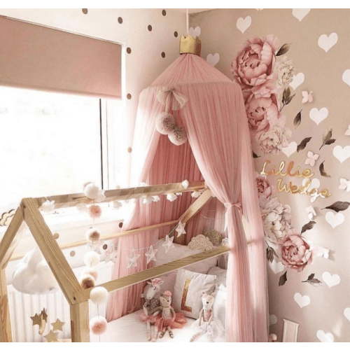 Modern Nursery Kids Bed Canopy - Baby Crib Bed Mosquito net Reading Nook - Princess House Castle Bed Hanging Sheer Canopy 10 Layers PRINCESS PINK TULLE