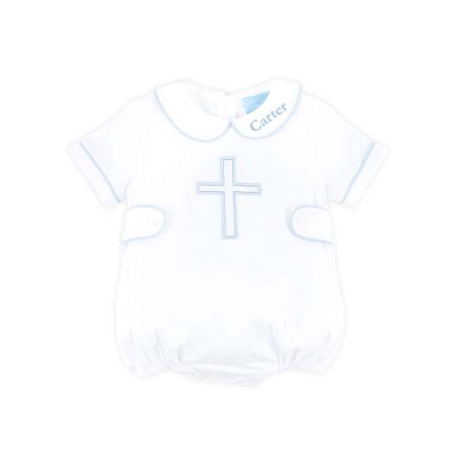 Cross Embroidered White Collared Bubble