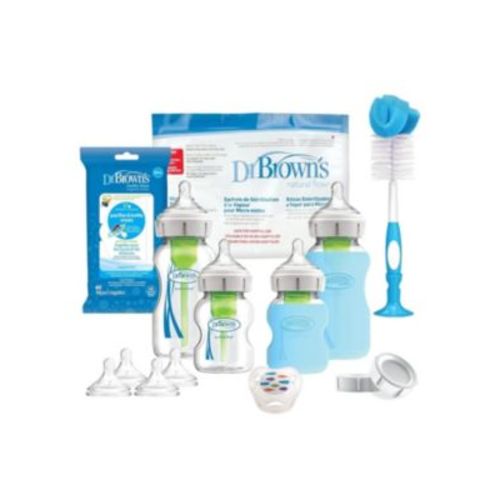 Dr. Browns Unisex 20 Piece Options + Wide-Neck Glass Baby Bottle Starter Set