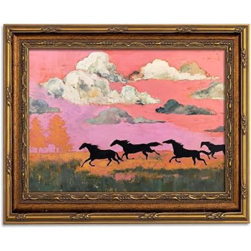 Running Horse Framed Wall Art Colorful Western Decor 11x9