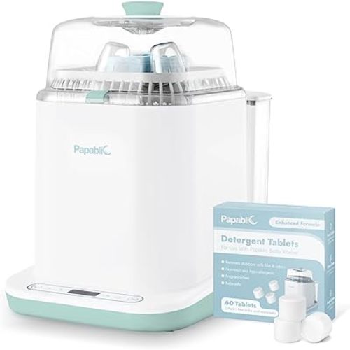 Papablic Bottle Washer Pro, Baby Bottle Washer & Sterilizer & Dryer, 4-in-1 Bottle Washer Sanitizer for Bottles, Pump Parts, & Baby Essentials - Quick & Clean with 60 Detergent Tablets, Green