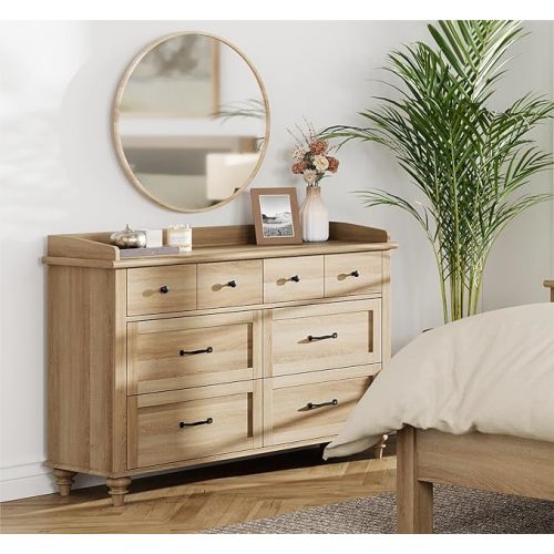WAMPAT Farmhouse Dresser for Bedroom with 6 Drawers, Kids Dressers with Wide Chest of Drawers, Light Wood Dresser TV Stand for Living Room, Baby Closet Storage Organizer for Nursery, Hallway, Oak
