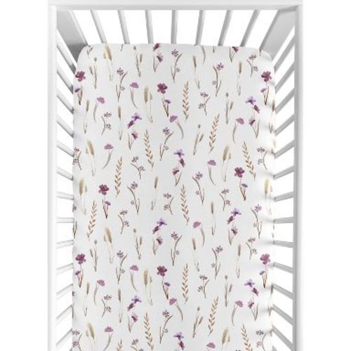 Sweet Jojo Designs Girl Baby Fitted Crib Sheet Watercolor Floral Garden Purple and Taupe