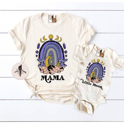 50% OFF DEAL of the DAY: Witchy Mama Child Mommy and Me Set, Gothic Mystical Witchy Rainbow Moon Women&#39;s Shirt, Mystical Moon Child