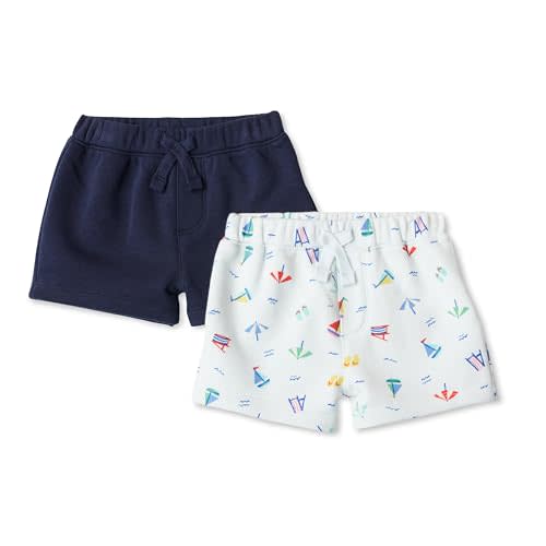 Amazon Essentials x Sofia Grainge Toddlers and Baby Boys' Pull-On Knit French Terry Shorts, Pack of 2