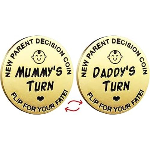 Fathers Day New Baby Gifts for Parents,Double-Sided Decision Coin Gift for New Mom & Dad,Funny Baby Shower Gifts for Couple,Gifts for Pregnant Women as Halloween Thanksgiving Christmas Gift，A-Gold