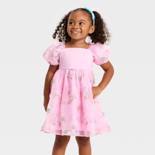 Toddler Girls' Mad Engine Floral Embroidered Dress - Pink 3T