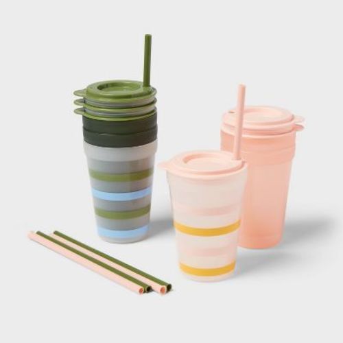 Kids' 18pc Plastic Drinkware Set Coral/Green - Pillowfort™