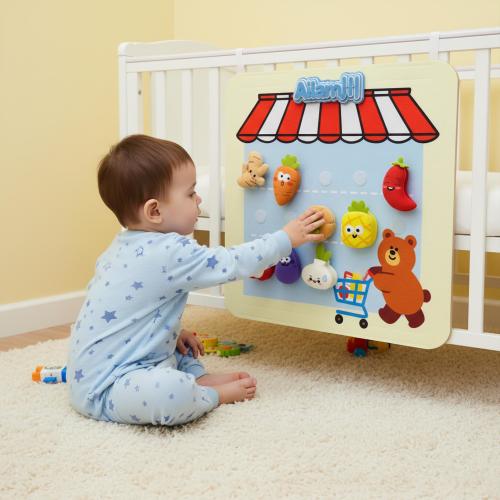 Farm Market Felt Board for Baby - 8 Plush Vegetables or Fruits - Custom Name