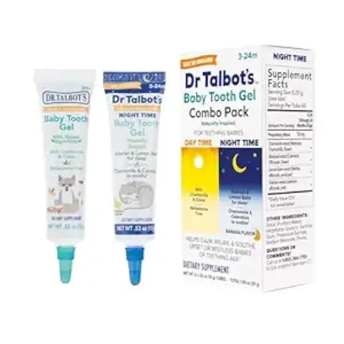 Dr. Talbot's Daytime & Night Time Baby Tooth Gel for Sore Gums - 0.53 oz Combo Pack Tubes of Teething Gel - Ages 3-24 Months - Naturally Inspired Ingredients to Soothe Sore Gums for Babies