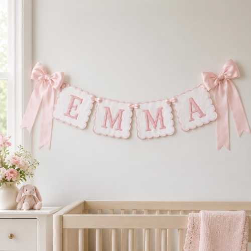 Personalized Baby Name Banner, Custom Nursery Garland, Scallop Crib Bunting, Baby Shower Decor, Boy Girl Nursery Wall Hanging