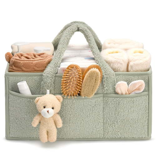 15'' Baby Diaper Caddy Organizer, Baby Basket Shower Gift, Portable Changing Table Basket, Postpartum Caddy & Tote Bag Pouch, Newborn Nursery Essentials Registry, Car Diaper Organizer