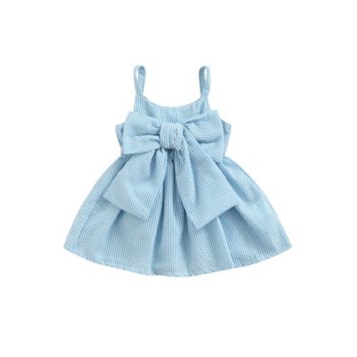 wybzd Newborn Baby Girl Dress Sleeveless Striped Bow Princess Dresses Outfits Summer Clothes Blue 6-9 Months