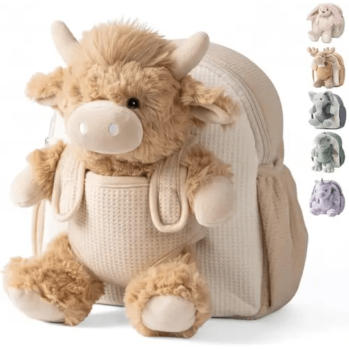 Moonkie Hug & Go Highland Cow Toddler Backpack – Soft Plush Bag with Take-Along Toy for Boys & Girls Aged 2–4 | Ideal for Daycare, Travel & Birthday Gifts for 3-Year-Old Kids
