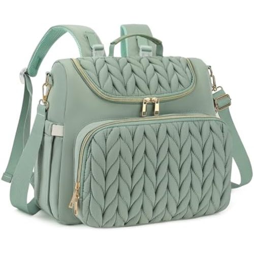 Small Diaper Bag Backpack Quilted Mini Baby Crossbody Diaper Bag Tote for Mom and Baby Girls Boys (Matcha Green)