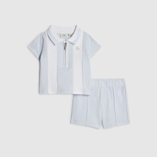 Baby Boys Blue Stripe Polo Shirt Set