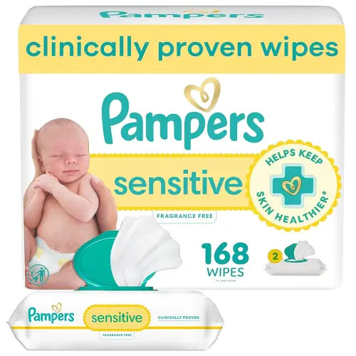 Pampers Baby Wipes Sensitive Perfume Free 2X Pop-Top Packs 168 Count