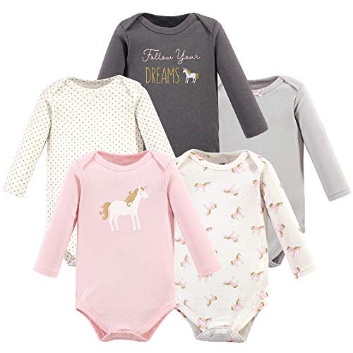 Hudson Baby baby-girls Cotton Long-sleeve Bodysuits 5-pack