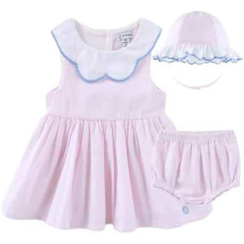 Sperry Baby Girls Dress with Bloomer and Hat 3 Piece Set for Newborn and Infant