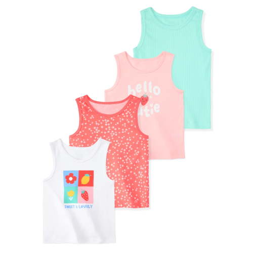 Garanimals Newborn Baby Girl Cotton Graphic Tank Tops, 4‑Pack, 0–12M