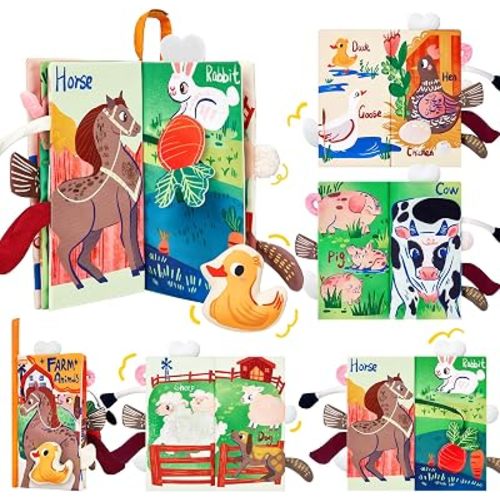 JoyCat Baby Books 0-12 Months, Farm Tail Tummy Time Sensory Cloth Book