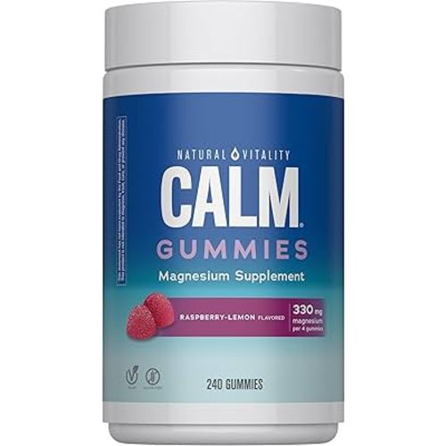 Natural Vitality Calm, Magnesium Citrate Supplement, Stress Relief Gummies, Supports a Healthy Response to Stress, Gluten Free, Vegan, Raspberry Lemon Flavored, 240 Gummies