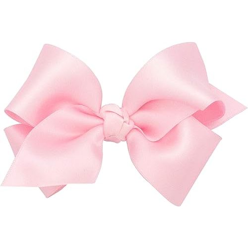 Wee Ones Girls' Classic French Satin Hair Bow on a WeeStay Clip with a Knot Wrap Center, Multiple Colors and Bow Sizes for Any Hair Styles