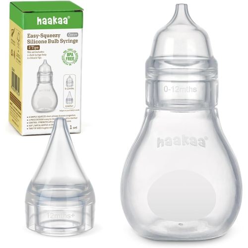 Haakaa Silicone Baby Nasal Aspirator | Nose Bulb Syringe | Easy-Squeezy Baby Nose Cleaner, 0m+ Newborn Infant &Toddler - BPA Free Silicone-2 Tips