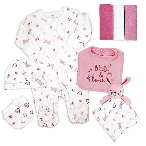 Baby Girls Pink Bunny 8 Piece Layette Gift Set