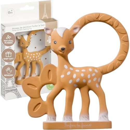 Sophie la girafe - FanFan the Fawn Teething Ring - Sooth Painful Gums for Babies - 100% Natural Rubber - Phthalate-Free Easy to Grip Baby Teether - Suitable for Newborn Babies - 010322
