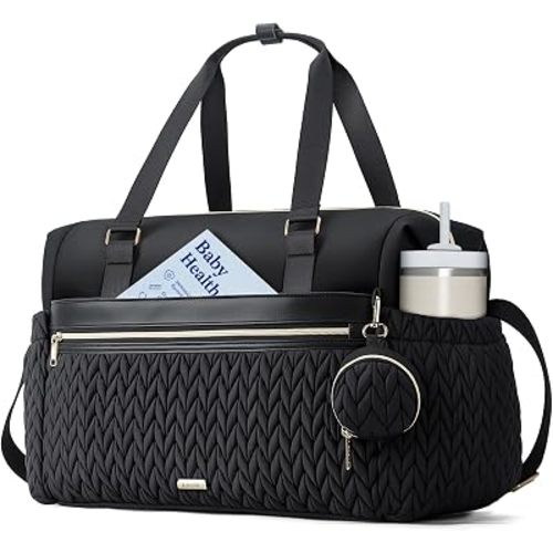 Lekesky Diaper Bag Tote for Mom, 37L Large Diaper Tote Bag, Baby Hospital Bag for Women Labor Delivery, Travel Diaper Bag with Changing Pad, Pacifier Case, Insulated Pockets, Luggage Sleeve, Black