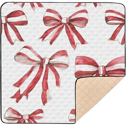 Striped Bows Baby Play Mat,Portable Foldable Crawling Mat Thicken Soft Non-Slip Waterproof Washable Baby Mat 50 x 50 Inch