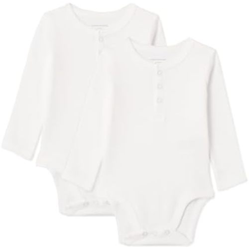 Amazon Essentials Unisex Babies' Long-Sleeve Cotton Henley Bodysuits, Pack of 2