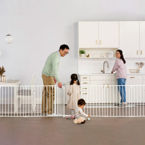Regalo 2 in 1 Super Wide Safety Gate Play Yard 192-in x 28-in Hardware Mounted White Metal Safety Play yard with gate