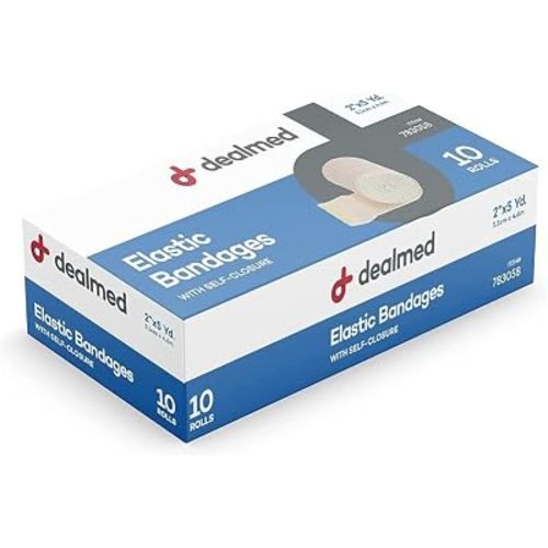 Dealmed 2" Elastic Bandage Wrap with Self-Closure – 10 Elastic Bandages, 5 Yards Stretched Compression Bandage Wrap, Wound Care Product for First Aid Kit and Medical Facilities
