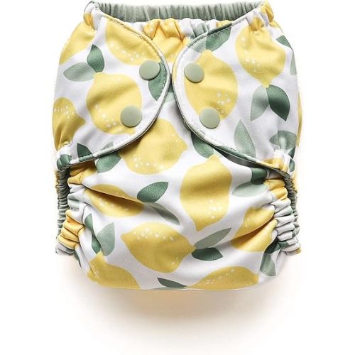 Esembly Cloth Diaper Cover - Reusable Swim Diaper, Waterproof, Breathable - Adjustable Outer Layer Over Absorbent Inner for Blowout Protection - Lemons, Size 1 (7-17lbs)