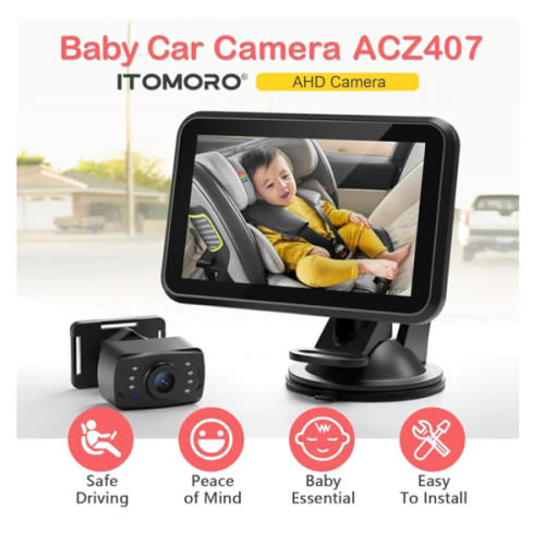 Itomoro Baby Car Camera, 4.3'' 1080P Night Vision Car Baby Mirror with Camera 5 Mins Easy Installation Crystal Clear Wide View for Rear Facing Seat ACZ407