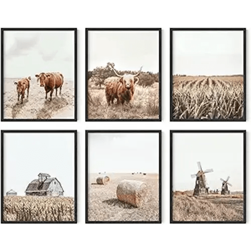 HAUS AND HUES Highland Cow Wall Art – Rustic Farmhouse Decor, Unframed Cow Prints, Country Animal Artwork, Farm Pictures for Wall, Vintage Western Wall Decor