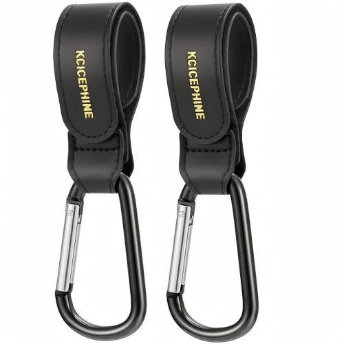 2 Pack Stroller Hooks, Stroller Straps for Diaper Bags,Adjustable Stroller Carabiner Clip,Baby Stroller Accessories for nuna,Uppababy,Bob,Hook for Bike,Scooter,Wheelchair,Walker Accessories(Black)