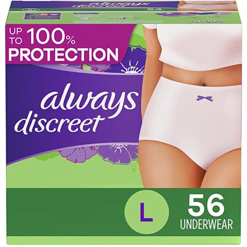 Always Discreet Adult Diapers for Women, Incontinence Underwear, Postpartum Essentials, Disposable Briefs, Max Absorbency, Bladder Leak Protection, Large, 76ct