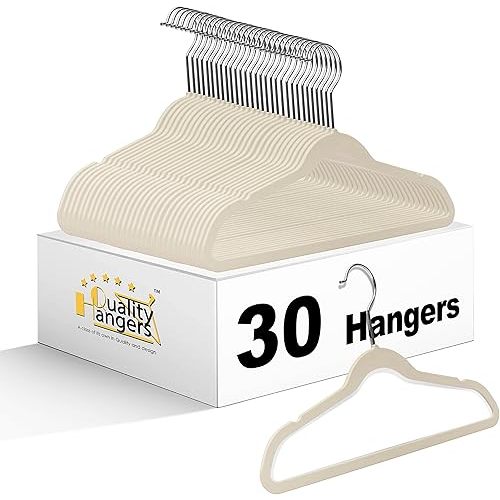 Quality Kids Plastic 30 Pack Non Velvet Non-Flocked Thin Compact Children's Hangers Swivel Hook for Shirts Blouse Coats (Ivory, 30)