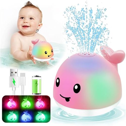 Baby Bath Toys 6-12 Months - Rechargeable Toddla Whale Bath Toys Sprinkler Light Up Pool Bathtub Tub Toys for Toddlers Infants Kids Ages 1-3 2-4 3-5 Spray Water Baby Easter Birthday Shower Gifts