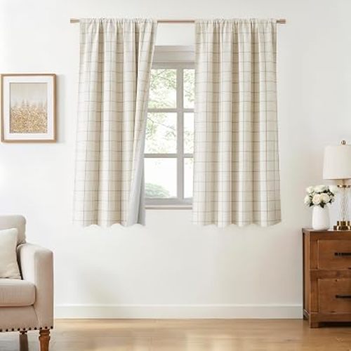 63 Inch Linen Blended Full Blackout Curtains Bedroom Living Room