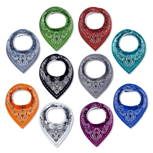 Maiwa 10 Pack Baby Triangle Bandana Bibs for Boys Girls for Drool Teething Eating with Snaps